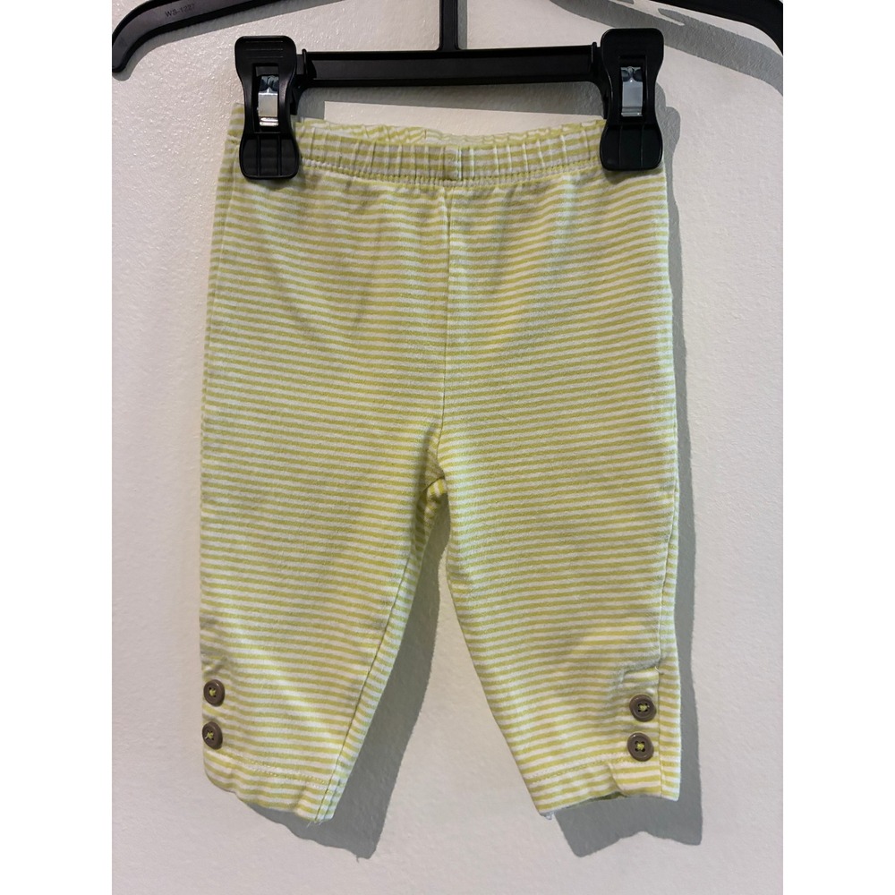 Carters 2000s Baby Girls Lime Green White Striped Button Cuff Leggings 6 Months